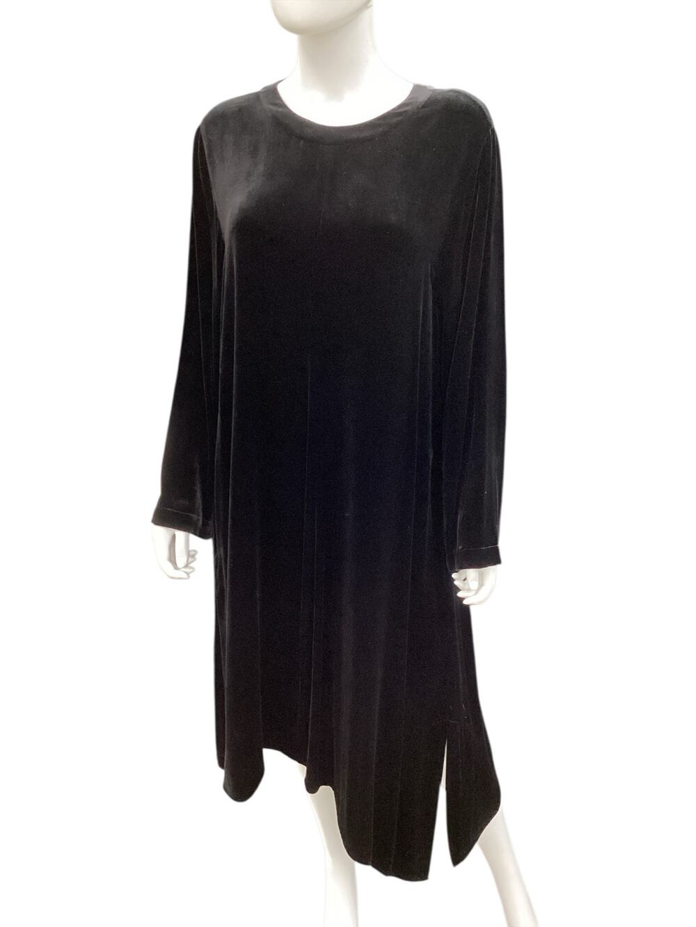 NWT Eileen Fisher Dress Women’s SizeM Long With Long Sleeve Velvet Angled Black
